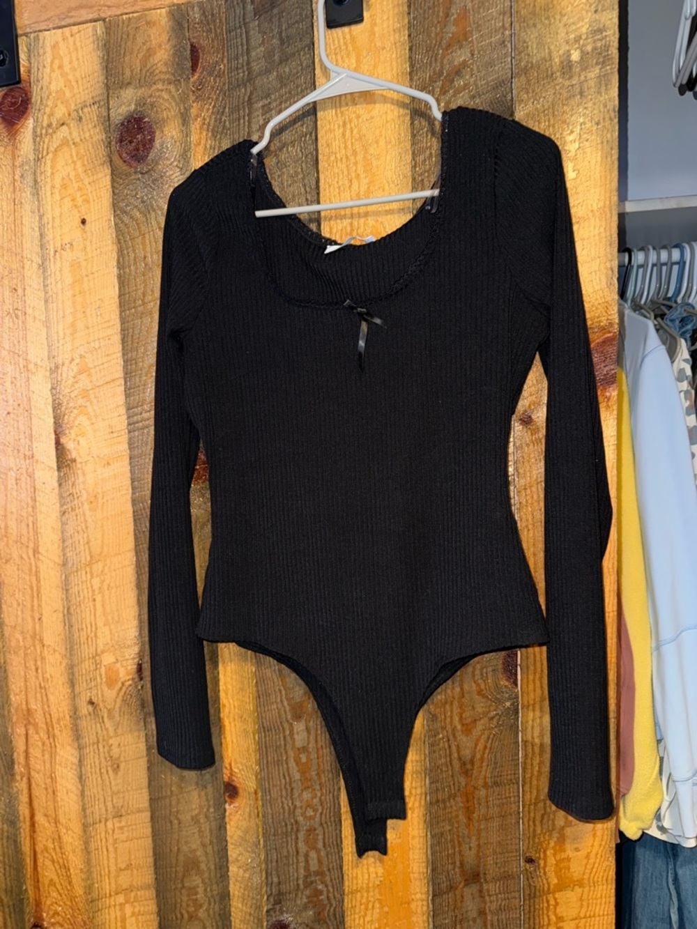 Ces Femme Black Ribbed Long-Sleeve Bodysuit with Scoop Neck
